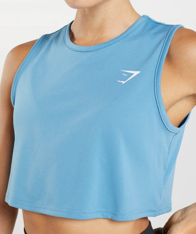 Podkoszulki Gymshark Treningowe Crop Damskie Niebieskie | PL 468EDT